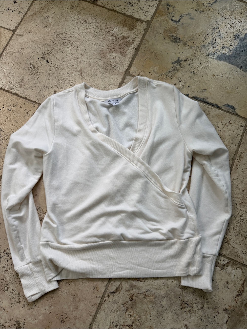 Athleta Ivory Wrap-Front Long Sleeve Pullover